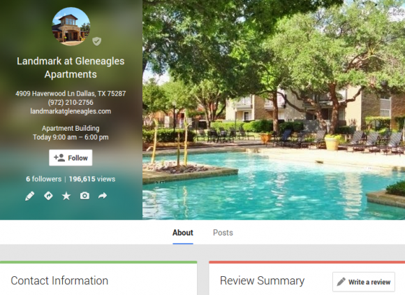 Google+ apartment listing